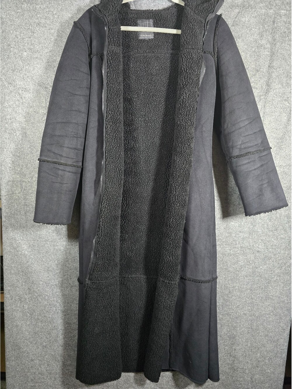 Black Vero Moda Faux Suede Sherpa Lined Witchy Practical Magic Long Coat W/ Hood